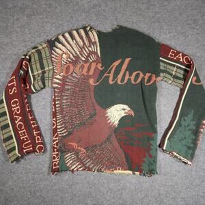 Vtg Heavyweight Tapestry Knit Sweater Eagle "Soar Above" Deconstructed Custom